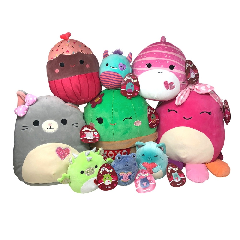 Squishmallows Plush Bundle Valentine 9pc‎ Hearts Mouse Dragon Frog Cat most tags